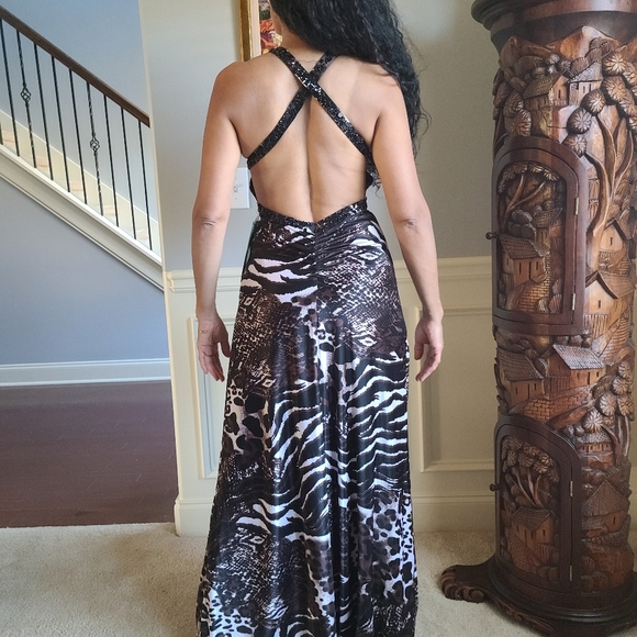 Morgan & Co Animal Print beaded Long gown - Picture 4 of 8